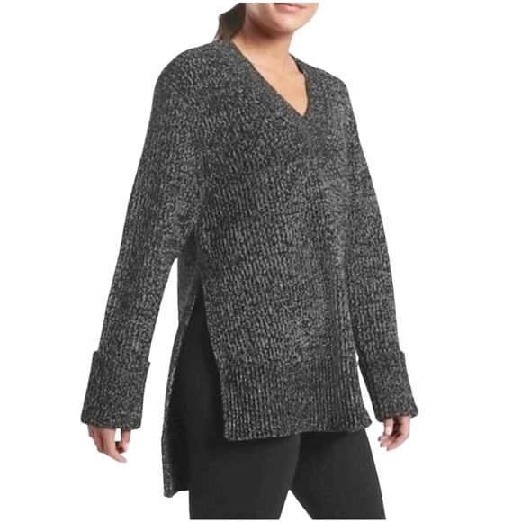 Athleta Shasta V-Neck Sweater Black Marl  Long Size M Wool Blend - Picture 1 of 9